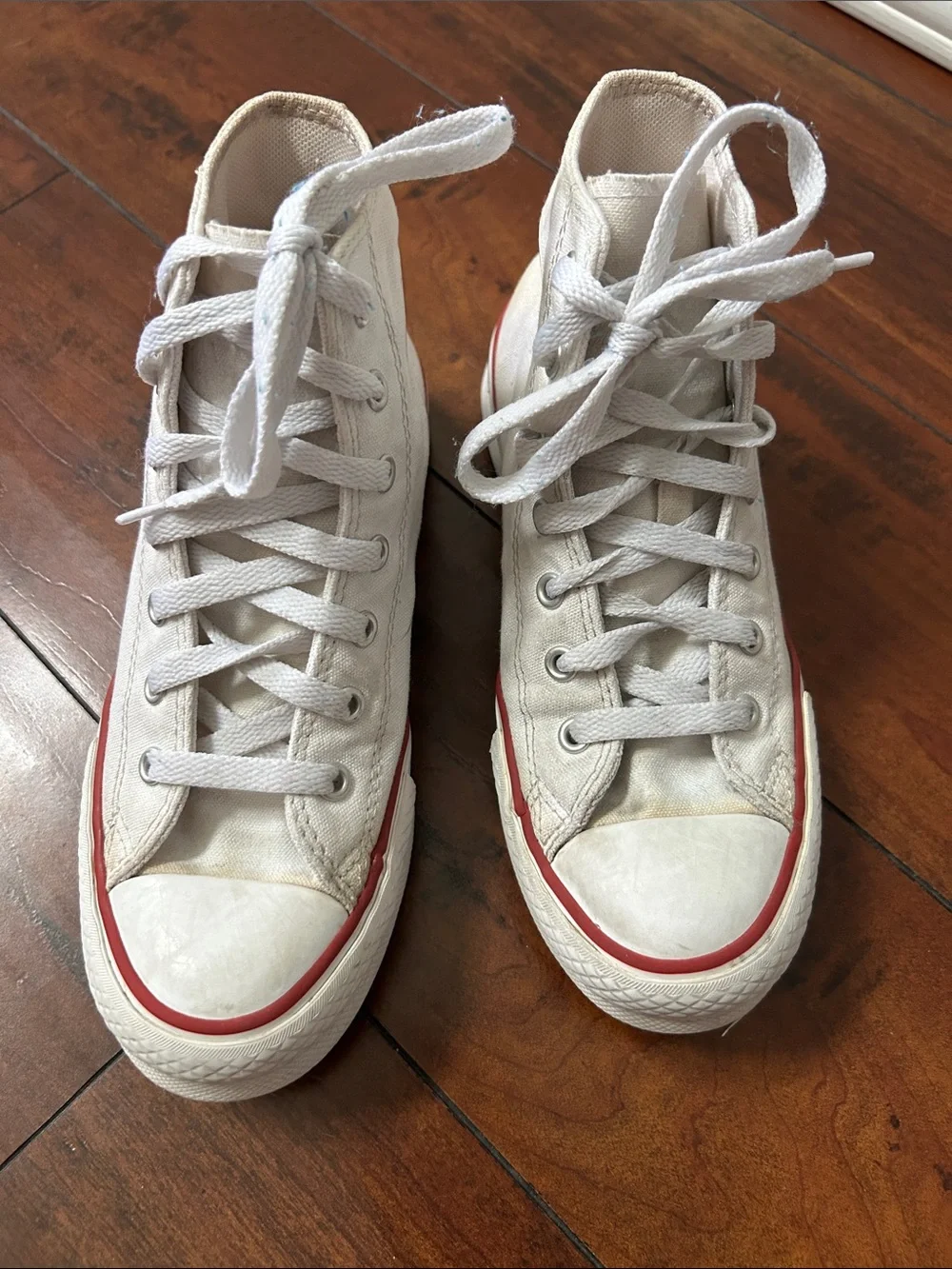 Converse Kids White High-Top Canvas Sneakers with Red Stripe